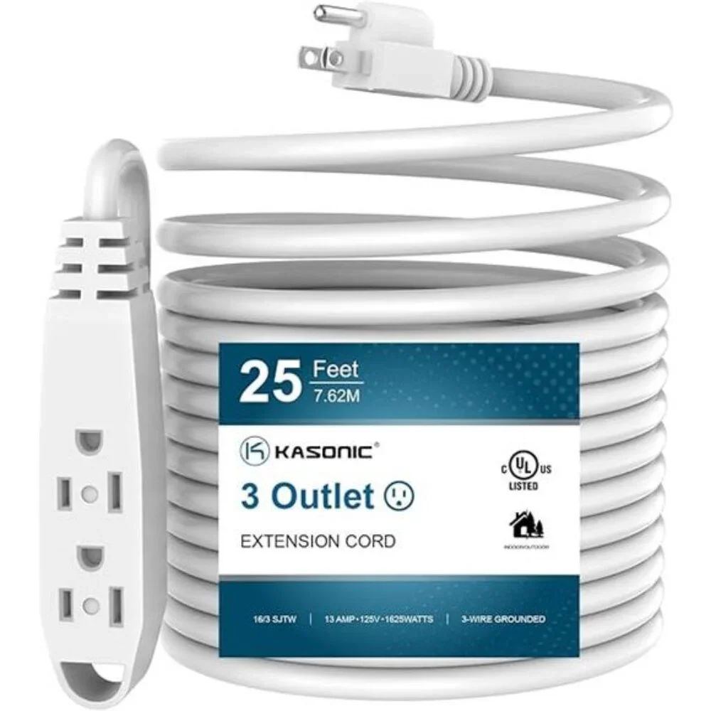 25-Feet 3 Outlet Extension Cord, Kasonic UL Listed, 16/3 SJTW 3-Wire Grounded